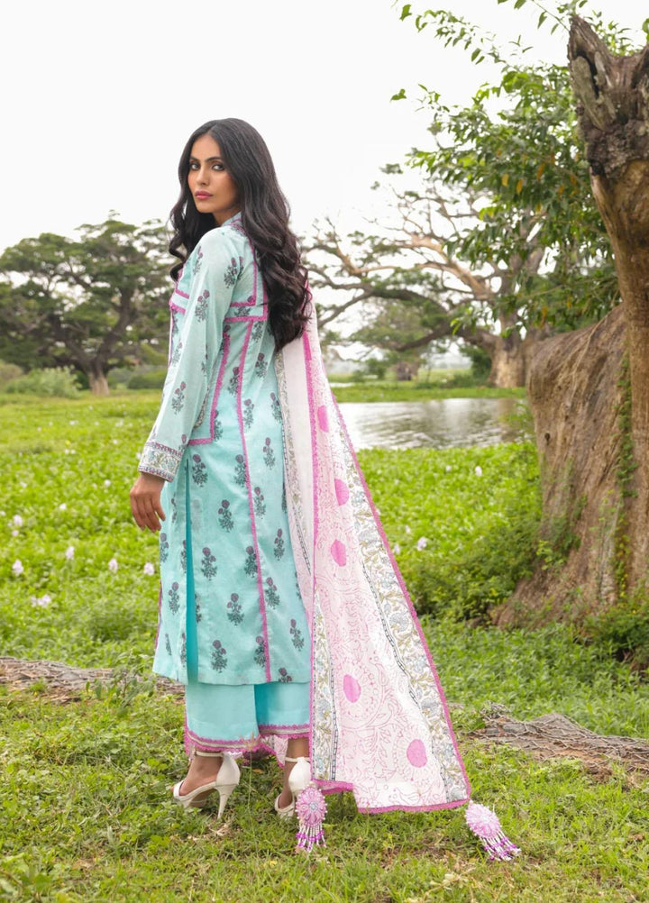 Al Karam Printed Lawn Suits Unstitched 3 Piece AK23SSL SS-14.1-23-Light Blue - Summer Collection