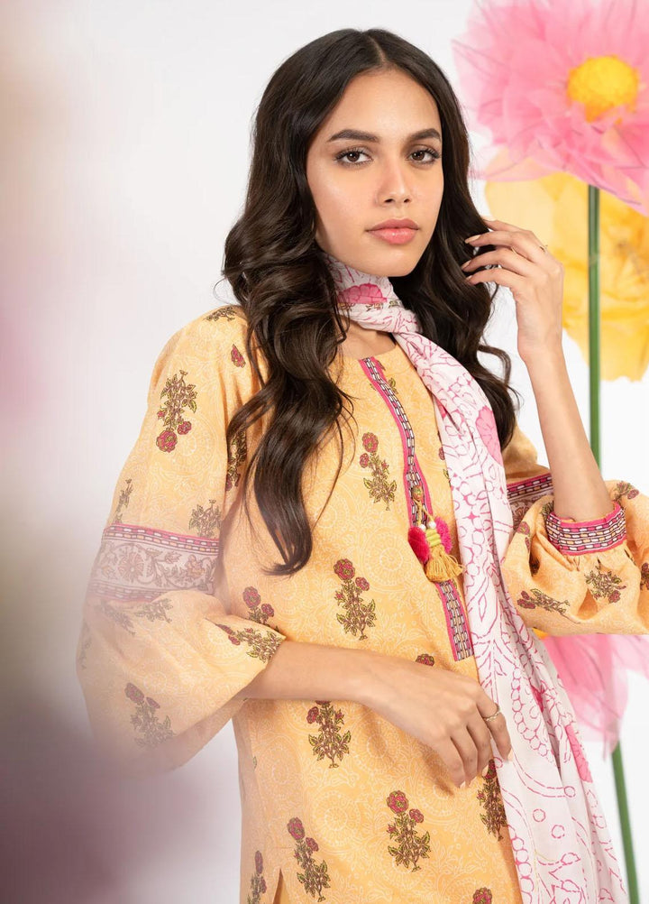 Al Karam Printed Lawn Suits Unstitched 3 Piece AK23SSL SS-14.1-23-Yellow - Summer Collection