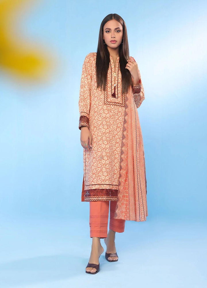 Al Karam Printed Lawn Suits Unstitched 3 Piece AK23SSL SSF-38.1-23-Coral - Summer Collection
