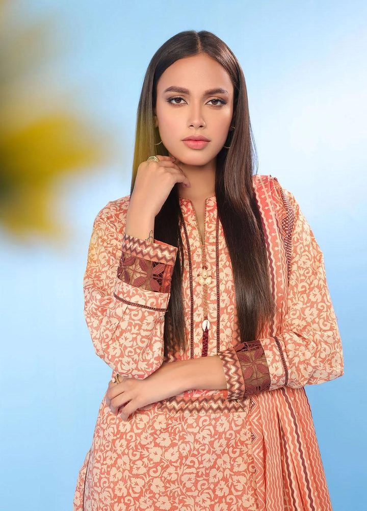 Al Karam Printed Lawn Suits Unstitched 3 Piece AK23SSL SSF-38.1-23-Coral - Summer Collection