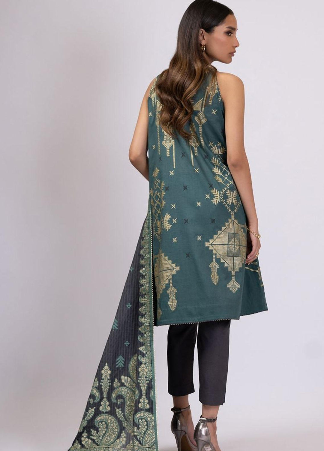 Al Karam Printed Lawn Suits Unstitched 3 Piece AK22S SS-36-22 Sea Green - Summer Collection