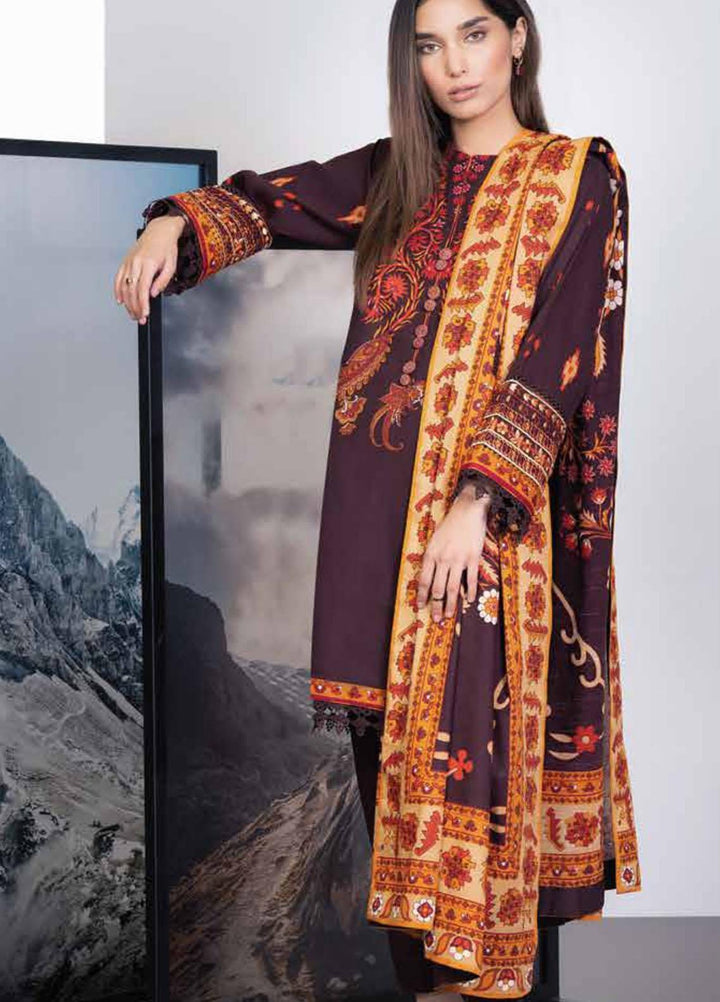 Al Karam Embroidered Khaddar Suits Unstitched 3 Piece AK21W FW-6.1-21-Brown - Winter Collection