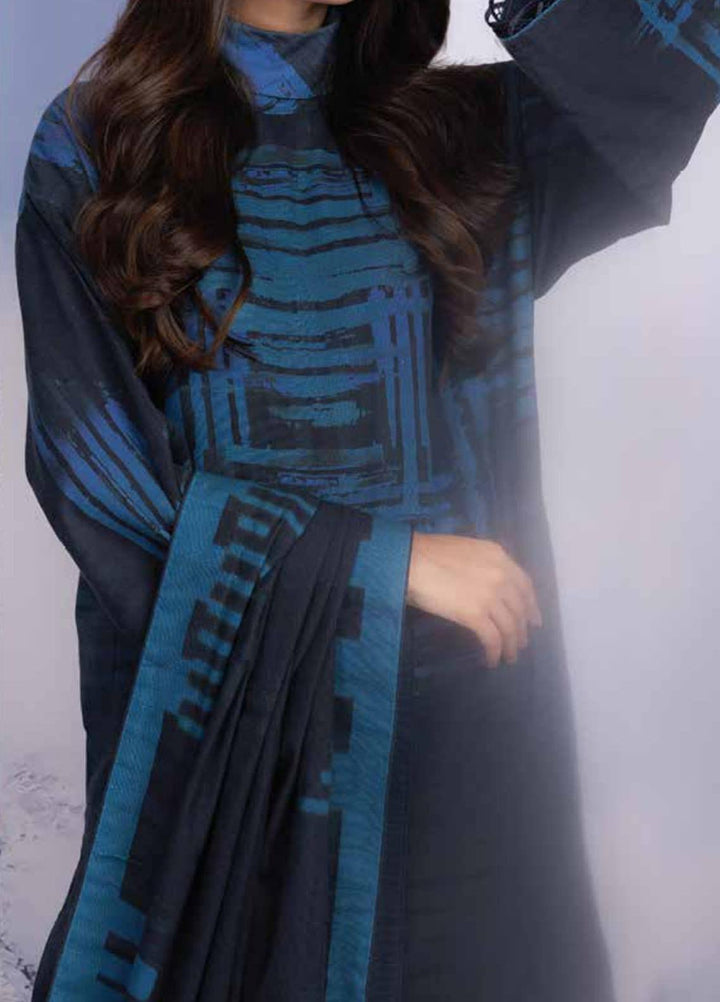 Al Karam Printed Khaddar Suits Unstitched 3 Piece AK21W FW-02-21 Blue - Winter Collection