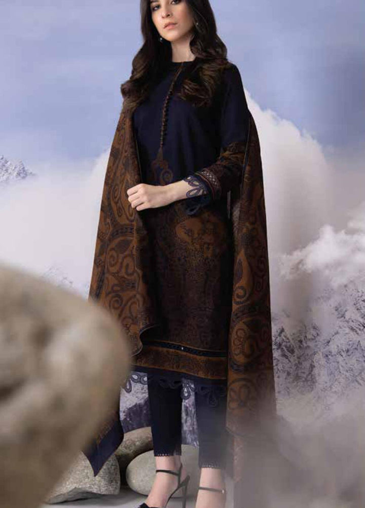 Al Karam Printed Khaddar Suits Unstitched 3 Piece AK21W FW-06-21 Blue - Winter Collection