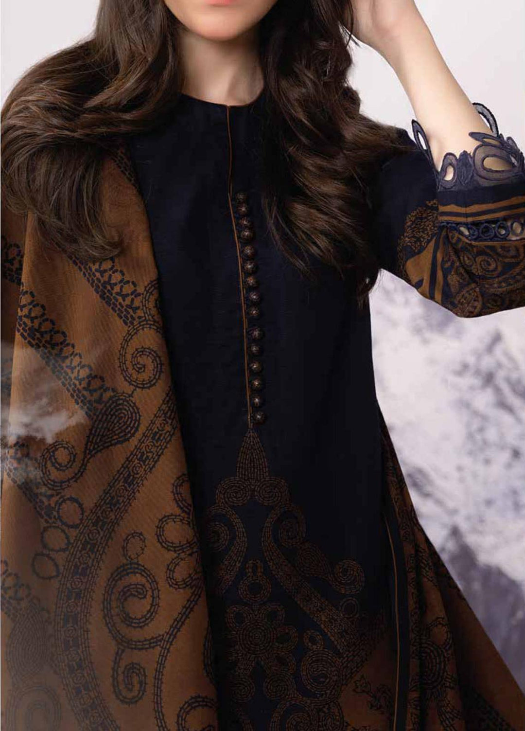 Al Karam Printed Khaddar Suits Unstitched 3 Piece AK21W FW-06-21 Blue - Winter Collection