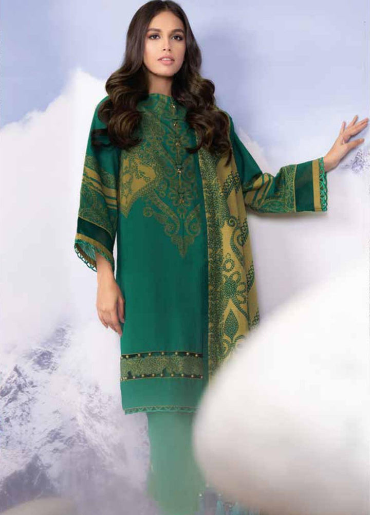 Al Karam Printed Khaddar Suits Unstitched 3 Piece AK21W FW-06-21 Green - Winter Collection