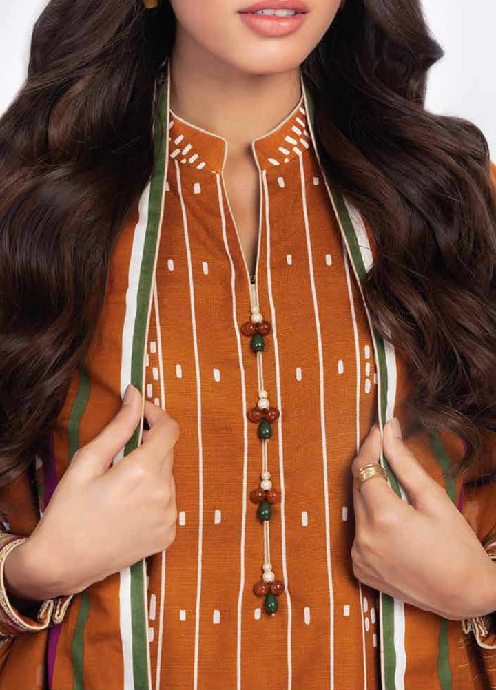 Al Karam Printed Khaddar Suits Unstitched 3 Piece AK21W FW-1.1-21 Orange - Winter Collection