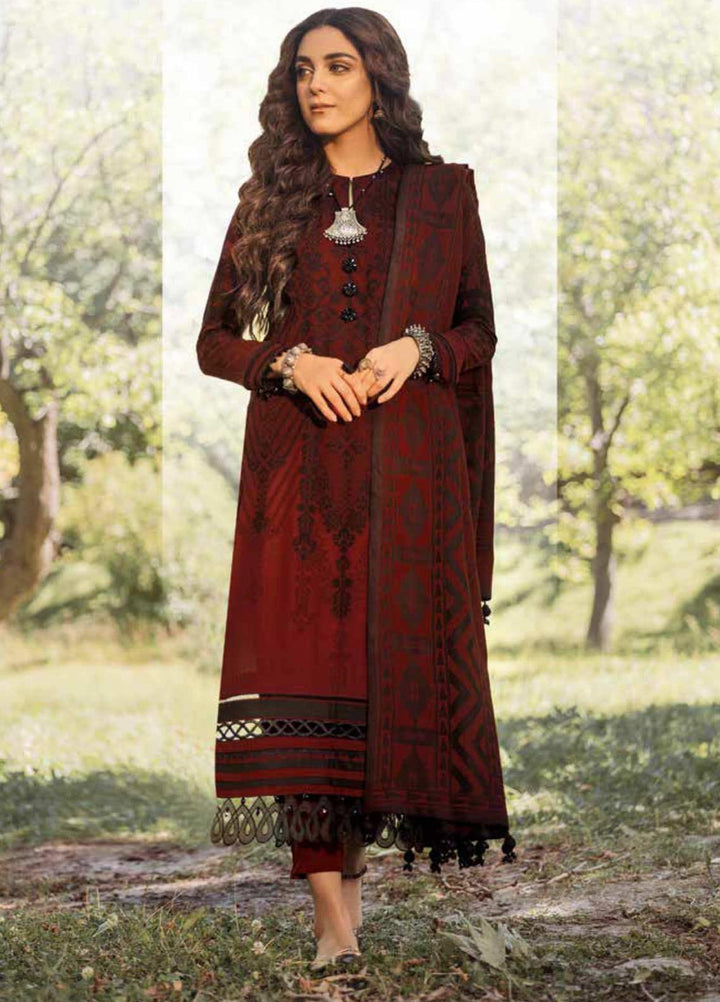 Al Karam Printed Viscose Suits Unstitched 3 Piece AK21W FW-12-21 Red - Winter Collection