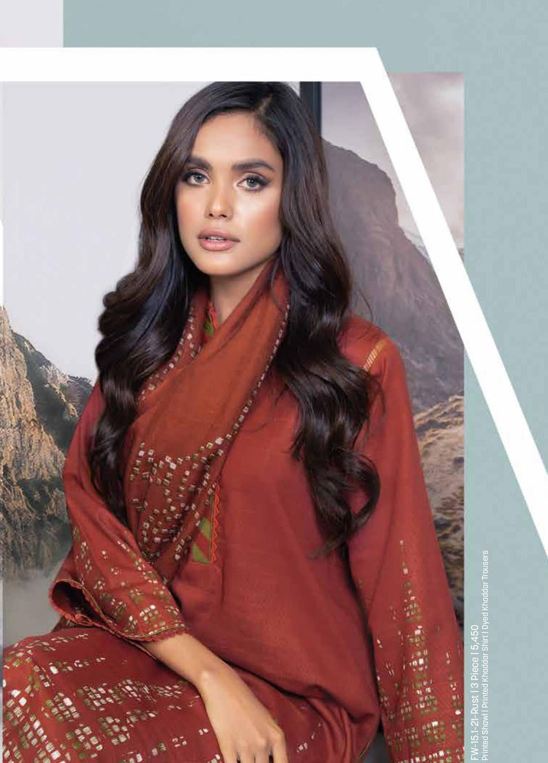 Al Karam Printed Khaddar Suits Unstitched 3 Piece AK21W FW-15.1-21 Rust - Winter Collection