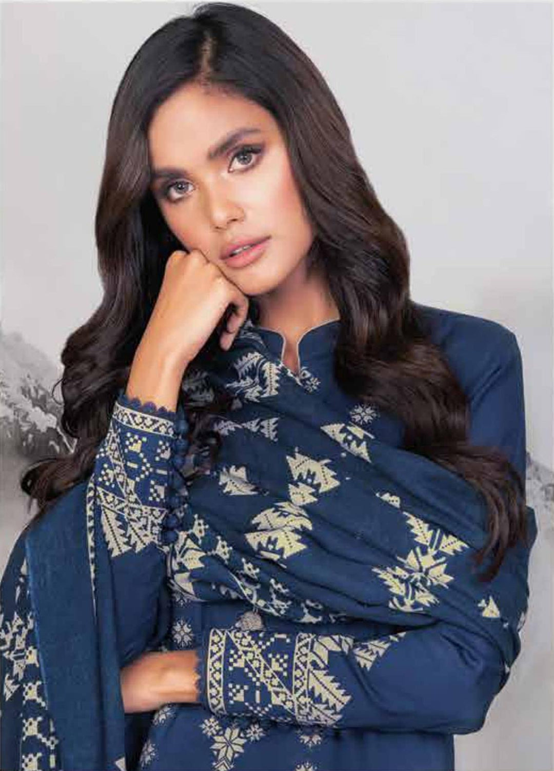 Al Karam Printed Viscose Suits Unstitched 3 Piece AK21W FW-17.1-21 Blue - Winter Collection