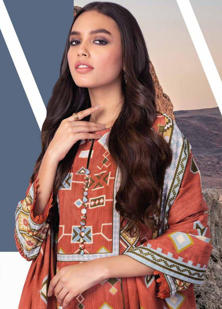 Al Karam Printed Khaddar Suits Unstitched 3 Piece AK21W FW-19.1-21 Red - Winter Collection