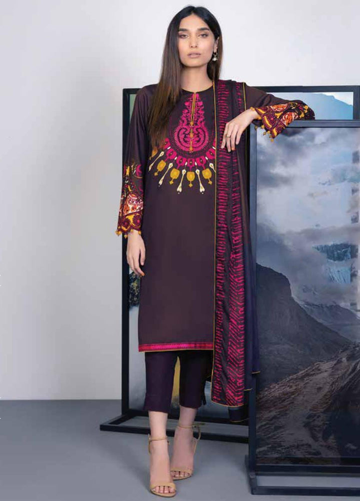 Al Karam Embroidered Cotail Viscose Suits Unstitched 3 Piece AK21W FW-21-21 Brown - Winter Collection