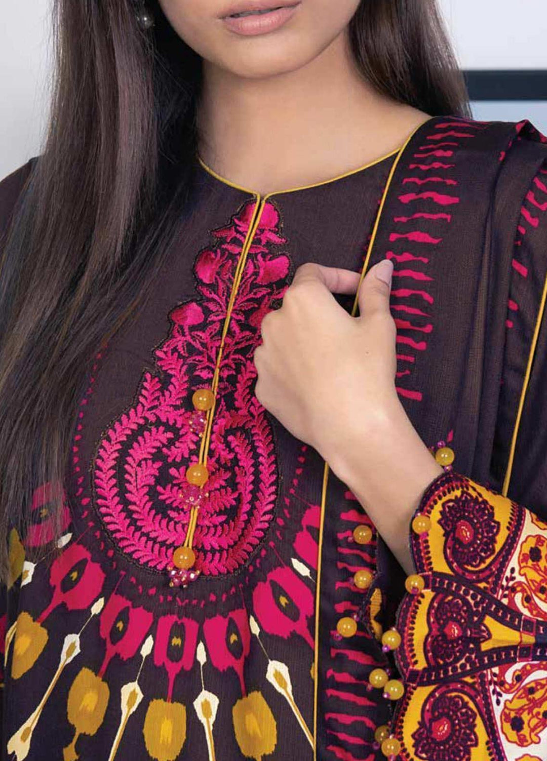 Al Karam Embroidered Cotail Viscose Suits Unstitched 3 Piece AK21W FW-21-21 Brown - Winter Collection