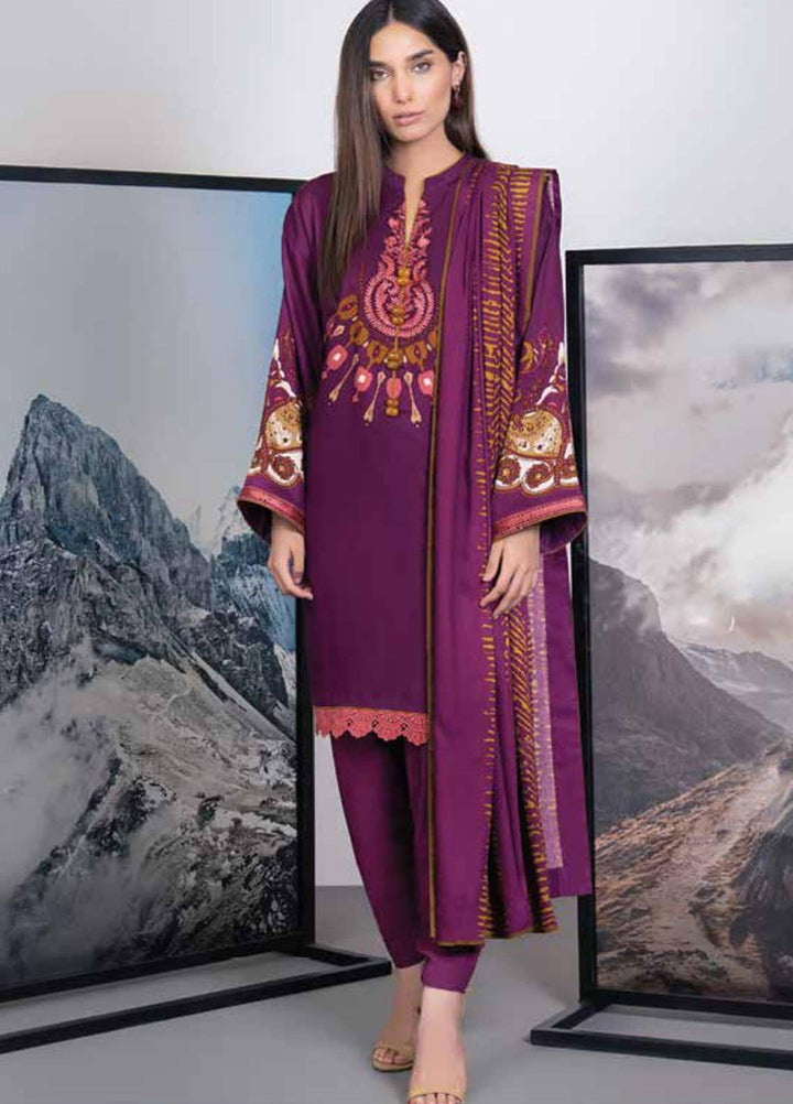 Al Karam Embroidered Cotail Viscose Suits Unstitched 3 Piece AK21W FW-21-21 Magenta - Winter Collection