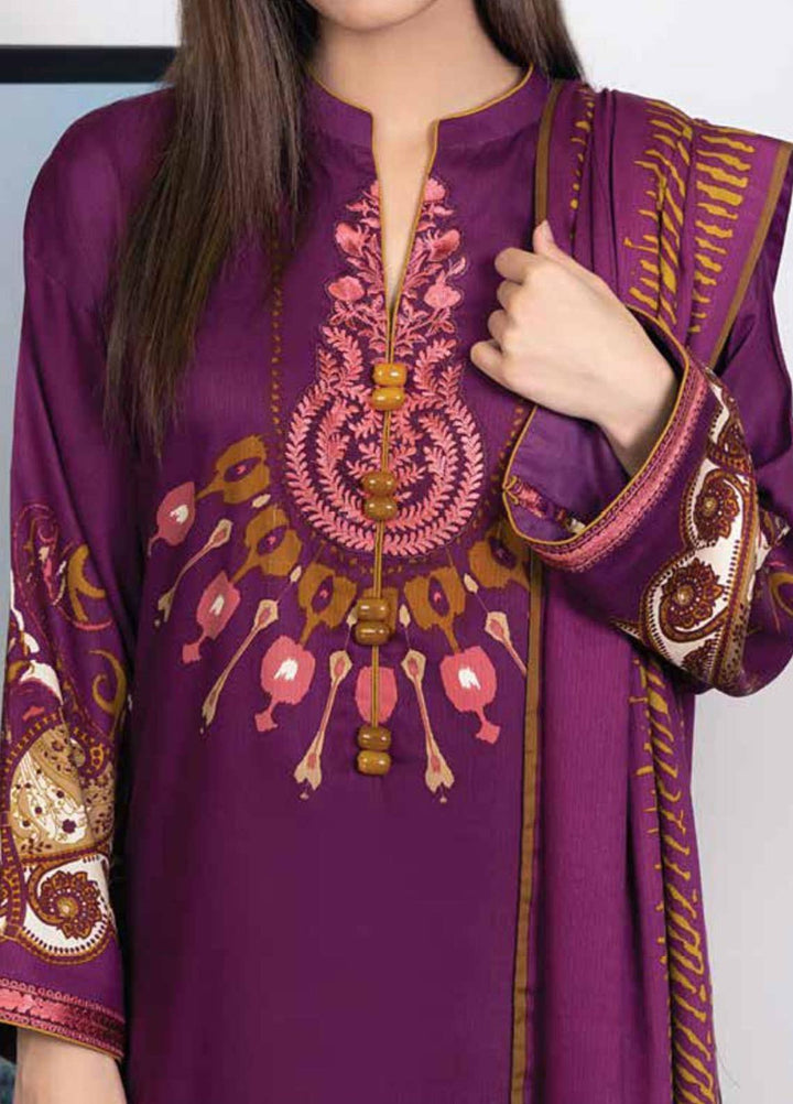 Al Karam Embroidered Cotail Viscose Suits Unstitched 3 Piece AK21W FW-21-21 Magenta - Winter Collection
