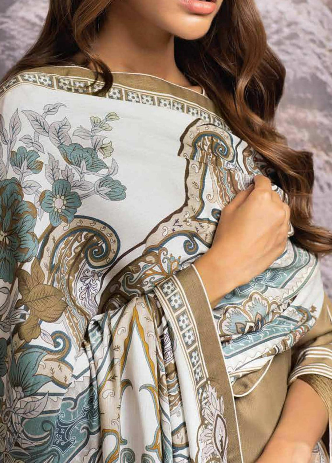 Al Karam Embroidered Cotail Viscose Suits Unstitched 3 Piece AK21W FW-21.1-21 Brown - Winter Collection
