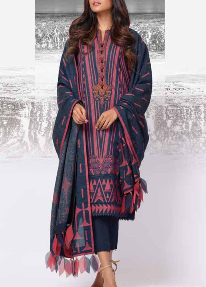 Al Karam Embroidered Karandi Suits Unstitched 3 Piece AK21W FW-22-21 Blue - Winter Collection