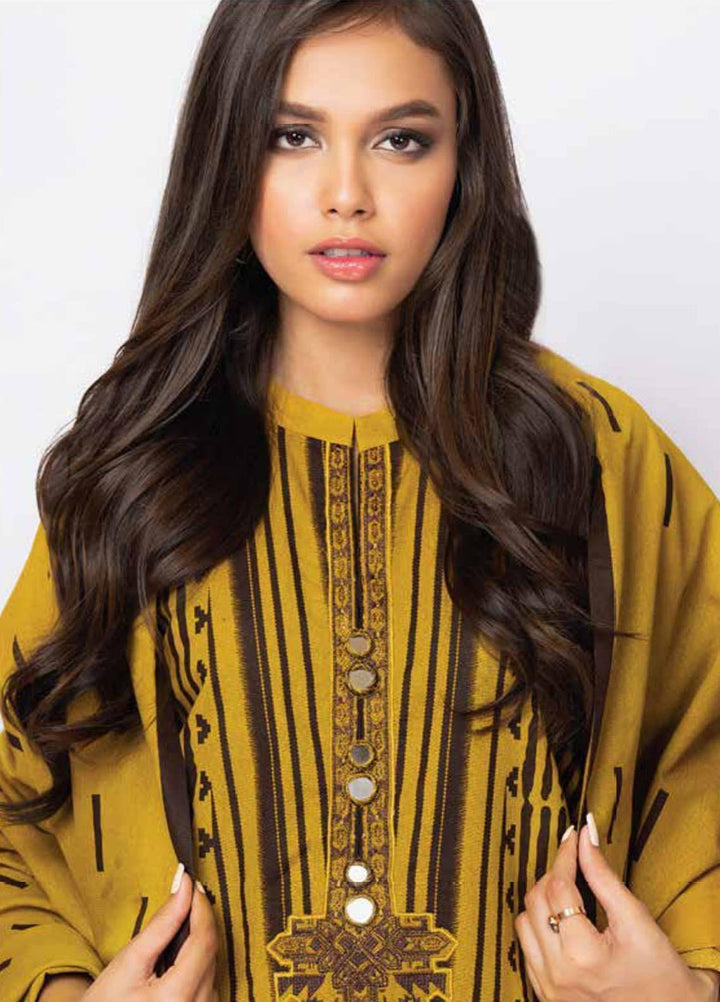 Al Karam Embroidered Karandi Suits Unstitched 3 Piece AK21W FW-22-21 Yellow - Winter Collection