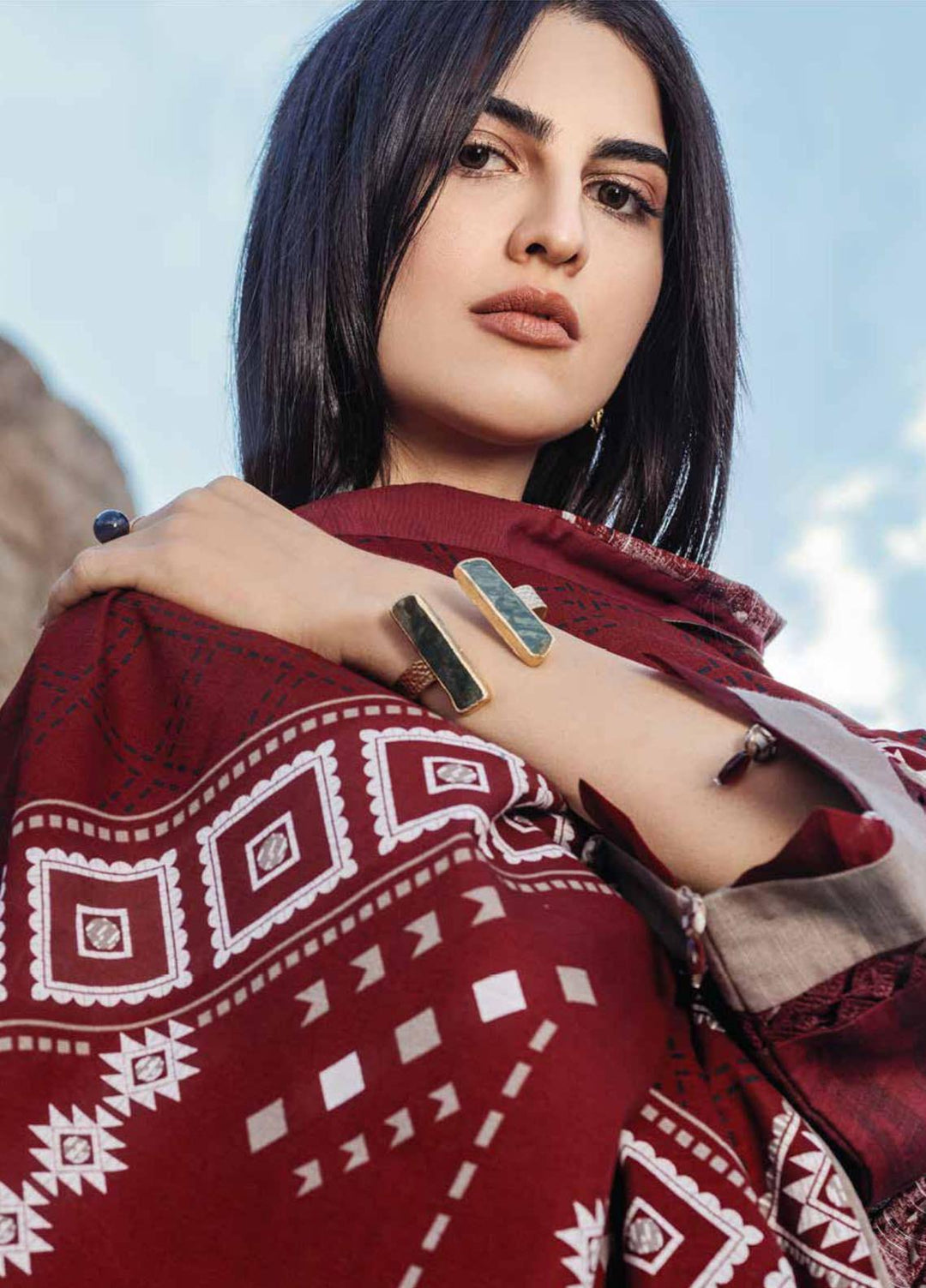 Al Karam Embroidered Khaddar Suits Unstitched 3 Piece AK21W FW-23-21 Maroon - Winter Collection