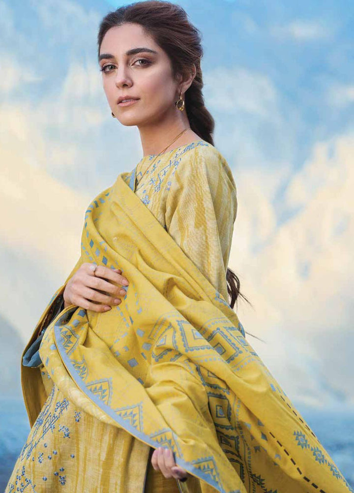 Al Karam Embroidered Khaddar Suits Unstitched 3 Piece AK21W FW-23-21 Yellow - Winter Collection