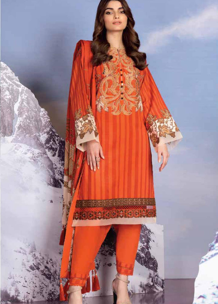 Al Karam Embroidered Khaddar Suits Unstitched 3 Piece AK21W FW-24-21 Orange - Winter Collection