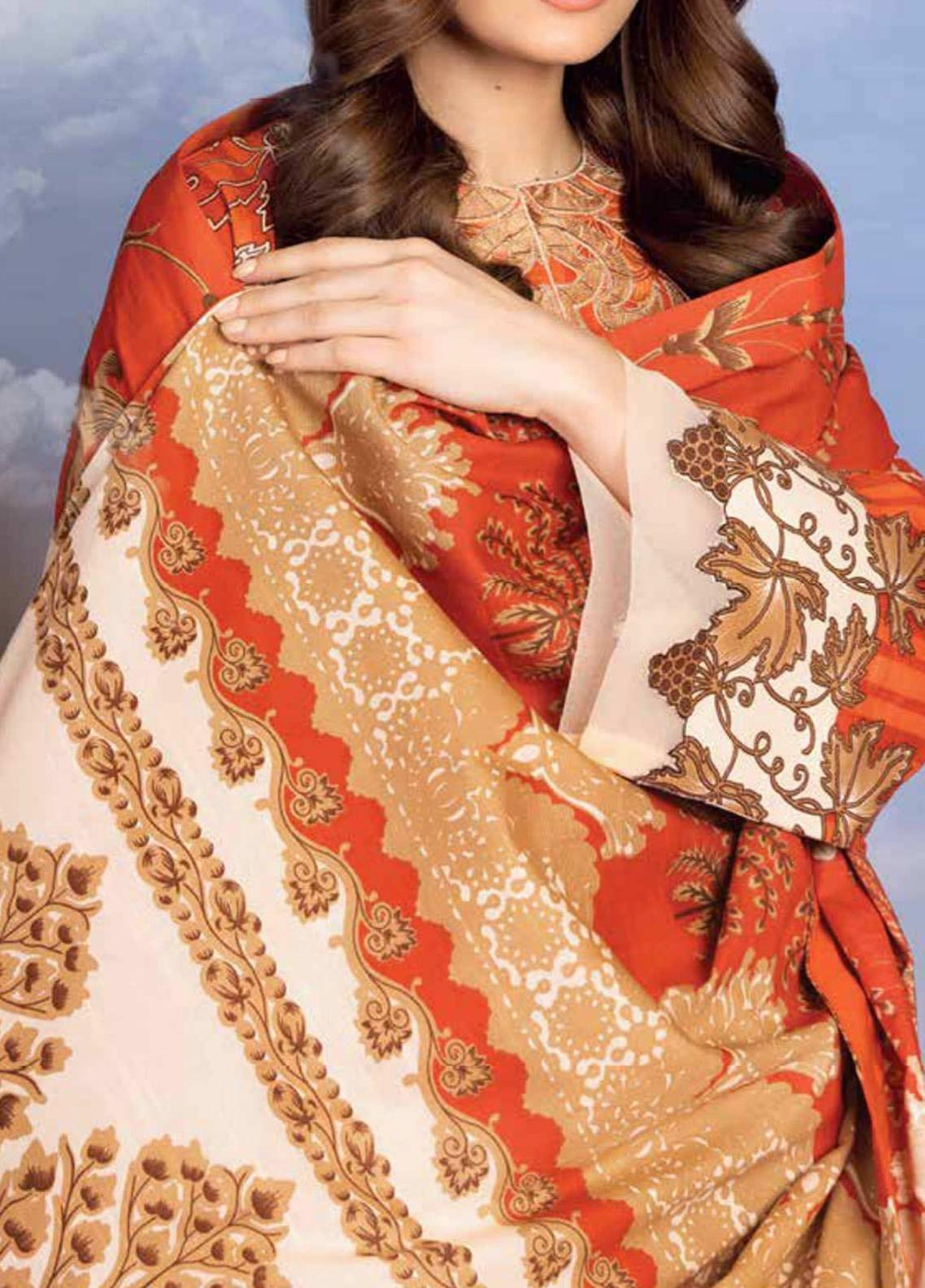 Al Karam Embroidered Khaddar Suits Unstitched 3 Piece AK21W FW-24-21 Orange - Winter Collection