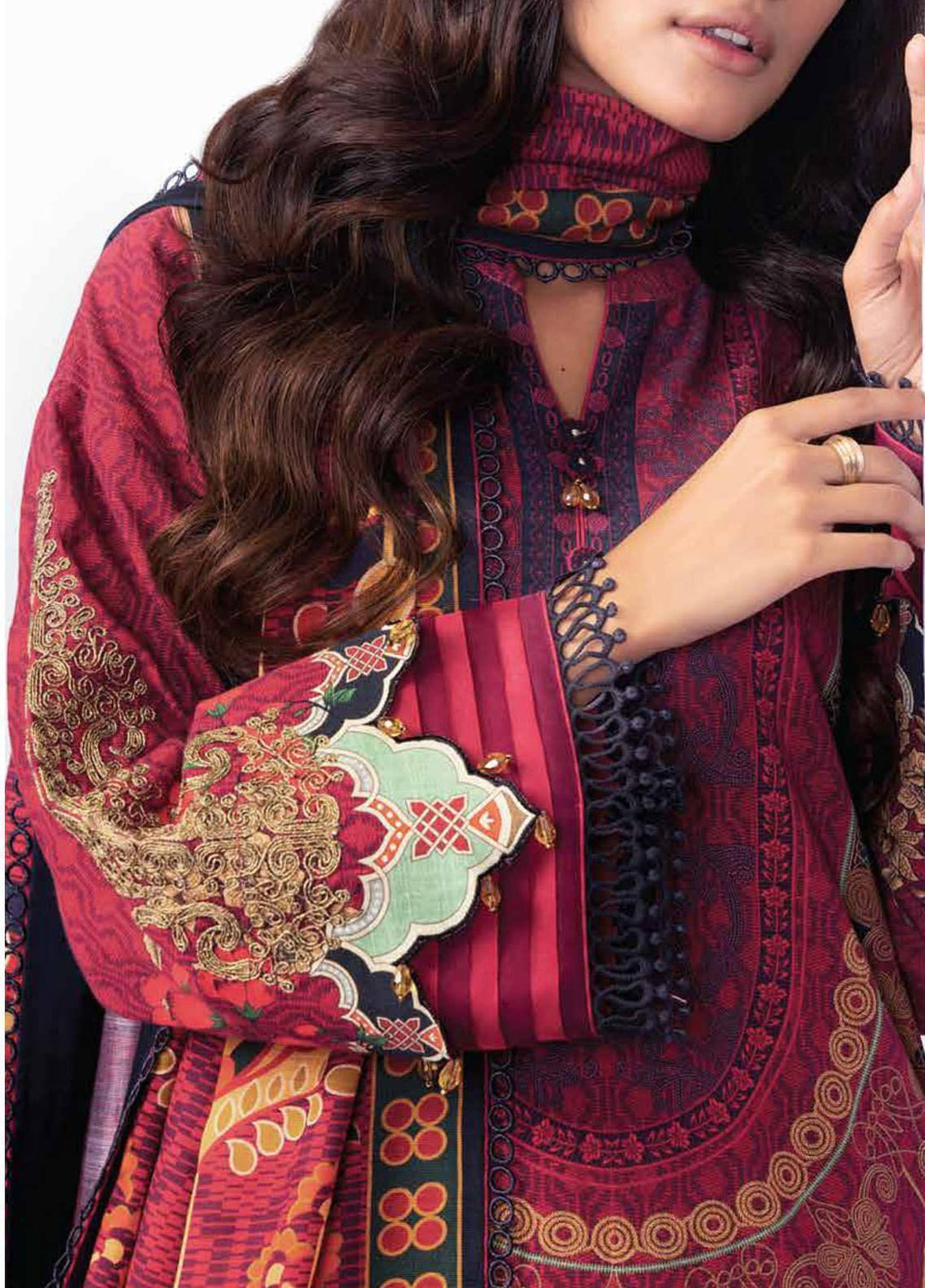 Al Karam Embroidered Khaddar Suits Unstitched 3 Piece AK21W FW-24.1-21 Red - Winter Collection