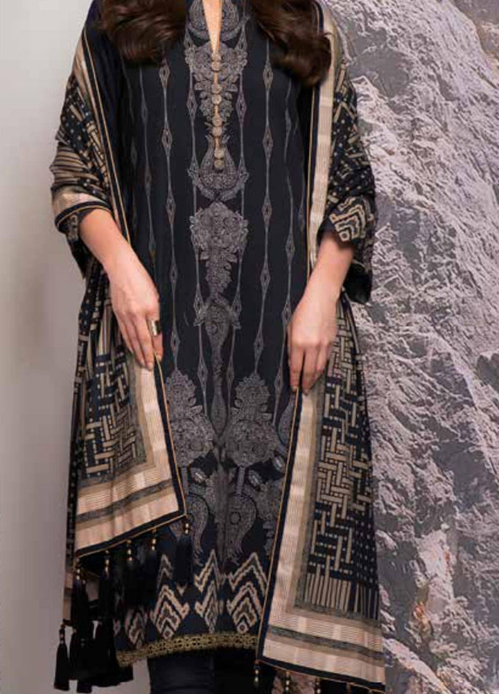 Al Karam Printed Khaddar Suits Unstitched 3 Piece AK21W FW-26-21 Black - Winter Collection