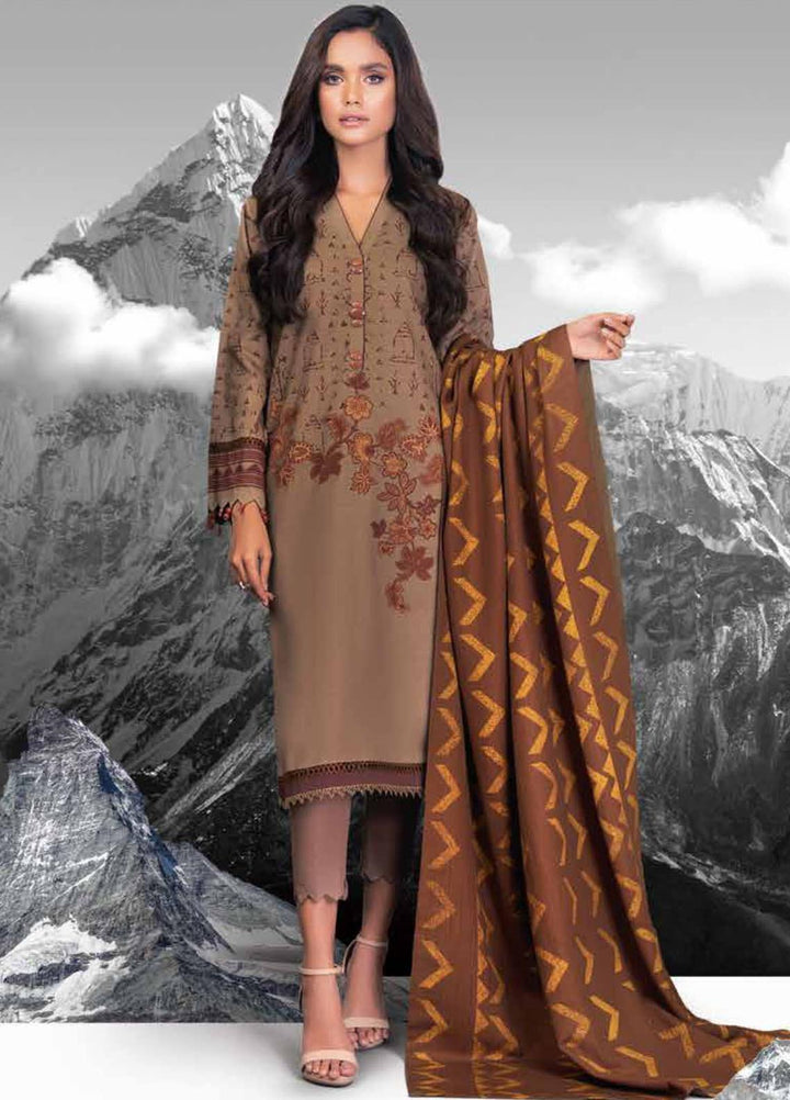 Al Karam Printed Khaddar Suits Unstitched 3 Piece AK21W FW-26.1-21 Brown - Winter Collection