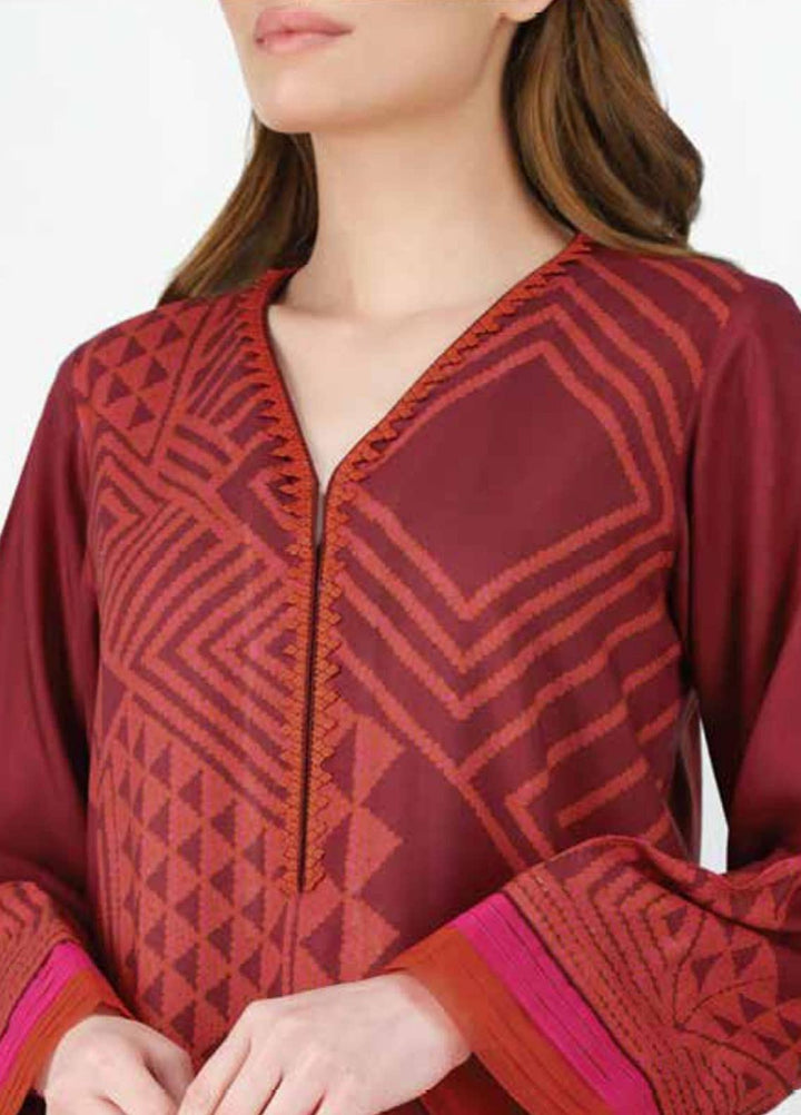 Al Karam Printed Viscose Suits Unstitched 2 Piece AK21W FW-27-21 Maroon - Winter Collection