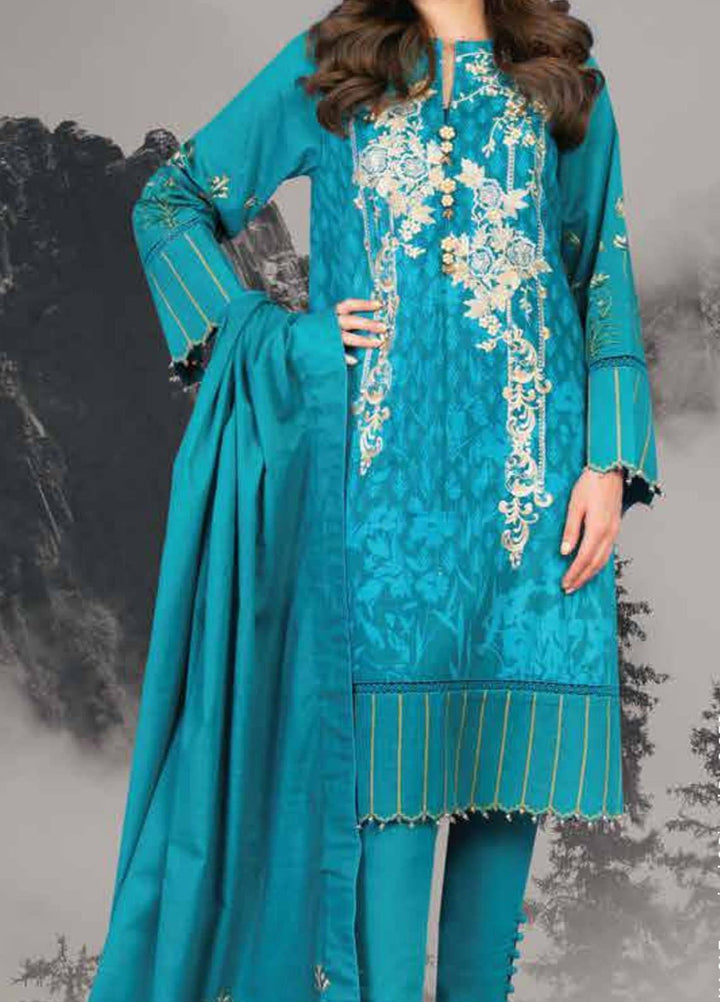 Al Karam Embroidered Khaddar Suits Unstitched 2 Piece AK21W FW-41.1-21 Turquoise - Winter Collection