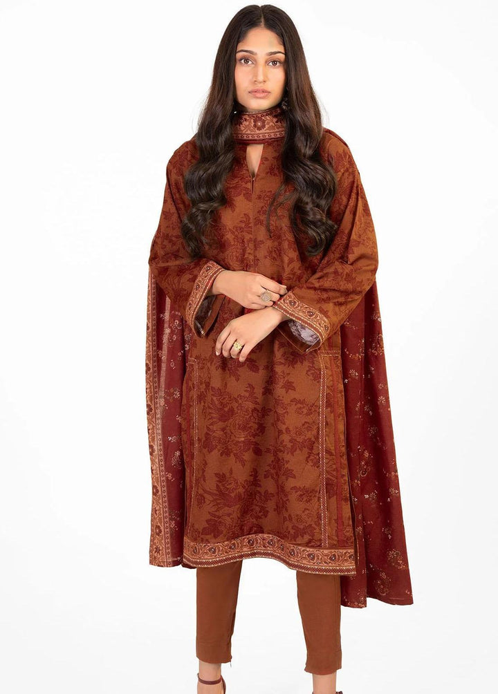 Al Karam Printed Khaddar Suits Unstitched 3 Piece AK22W FW-14.1-22-Rust - Winter Collection