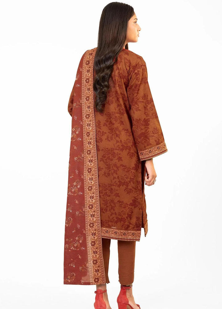 Al Karam Printed Khaddar Suits Unstitched 3 Piece AK22W FW-14.1-22-Rust - Winter Collection