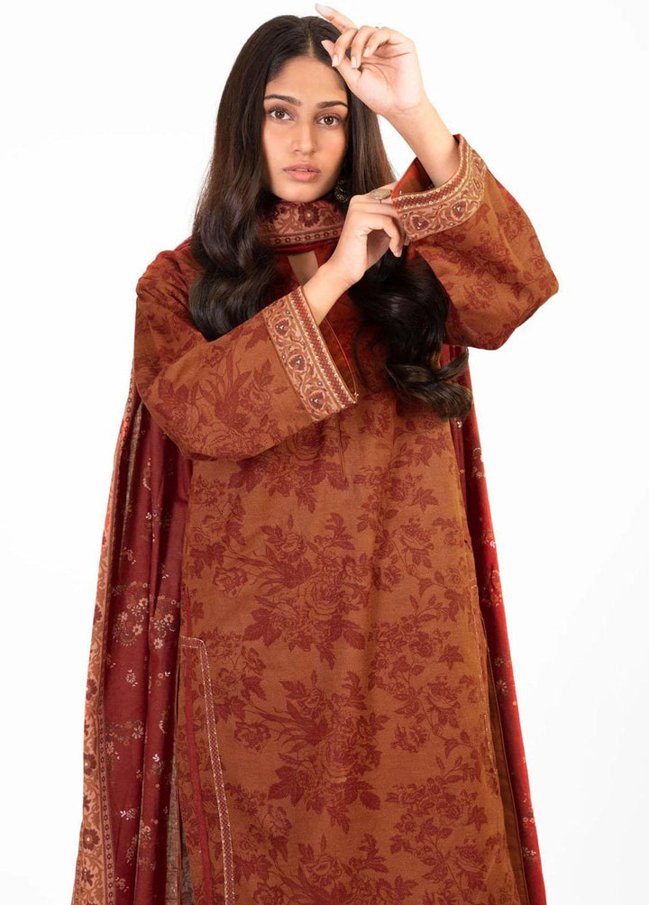 Al Karam Printed Khaddar Suits Unstitched 3 Piece AK22W FW-14.1-22-Rust - Winter Collection