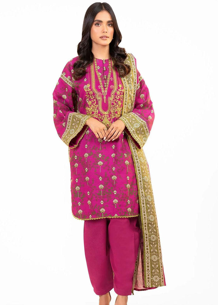 Al Karam Embroidered Khaddar Suits Unstitched 3 Piece AK22W FW-17.1-22-Magenta - Winter Collection
