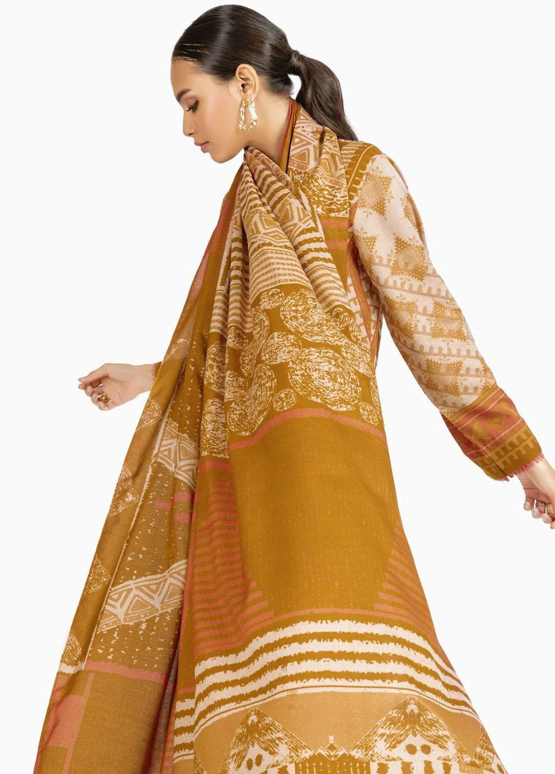 Al Karam Printed Dhanak Suits Unstitched 3 Piece AK22W FW-18-22-Mustard - Winter Collection
