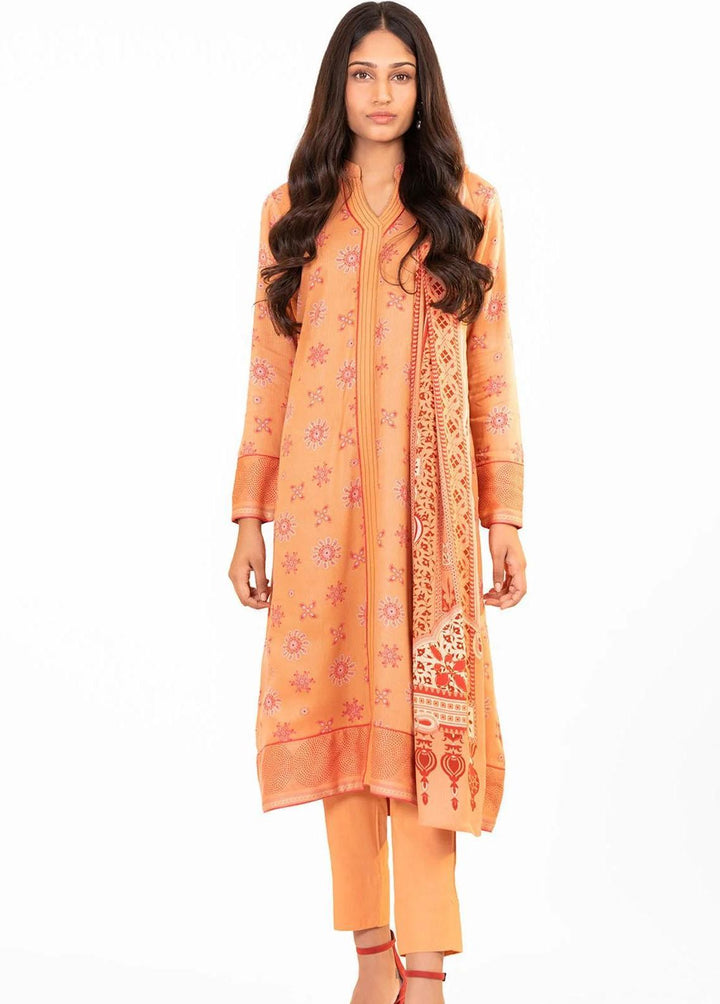 Al Karam Printed Viscose Suits Unstitched 3 Piece AK22W FW-26.1-22-Peach - Winter Collection