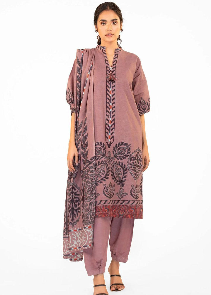 Al Karam Printed Khaddar Suits Unstitched 3 Piece AK22W FW-27-22-Pink - Winter Collection