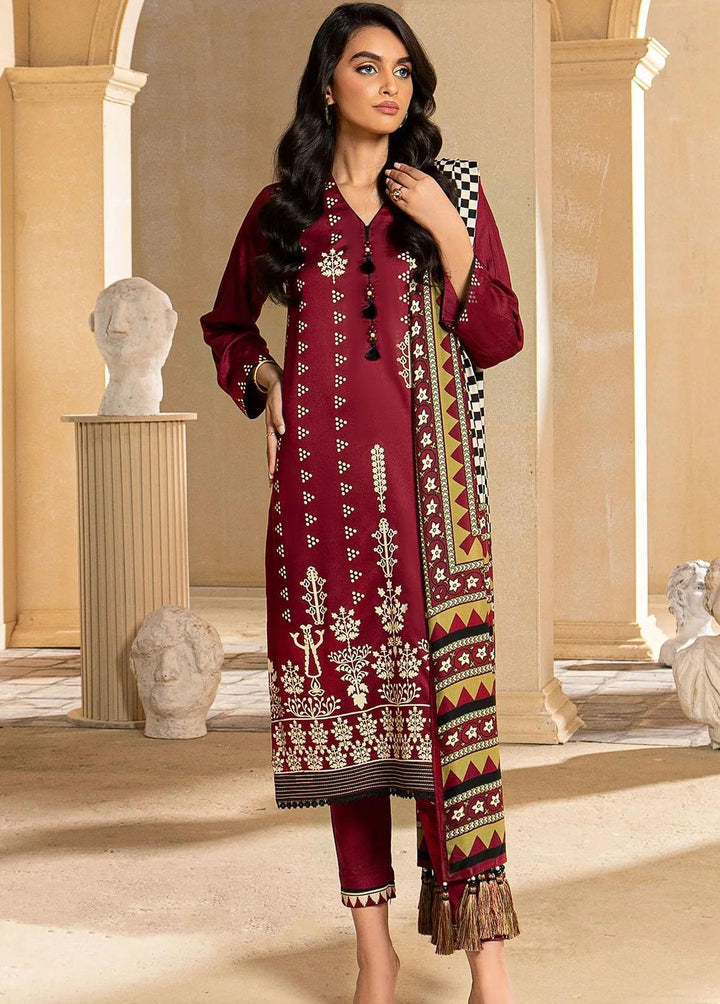 Al Karam Printed Viscose Suits Unstitched 3 Piece AK22W FW-28.1-22-Red - Winter Collection
