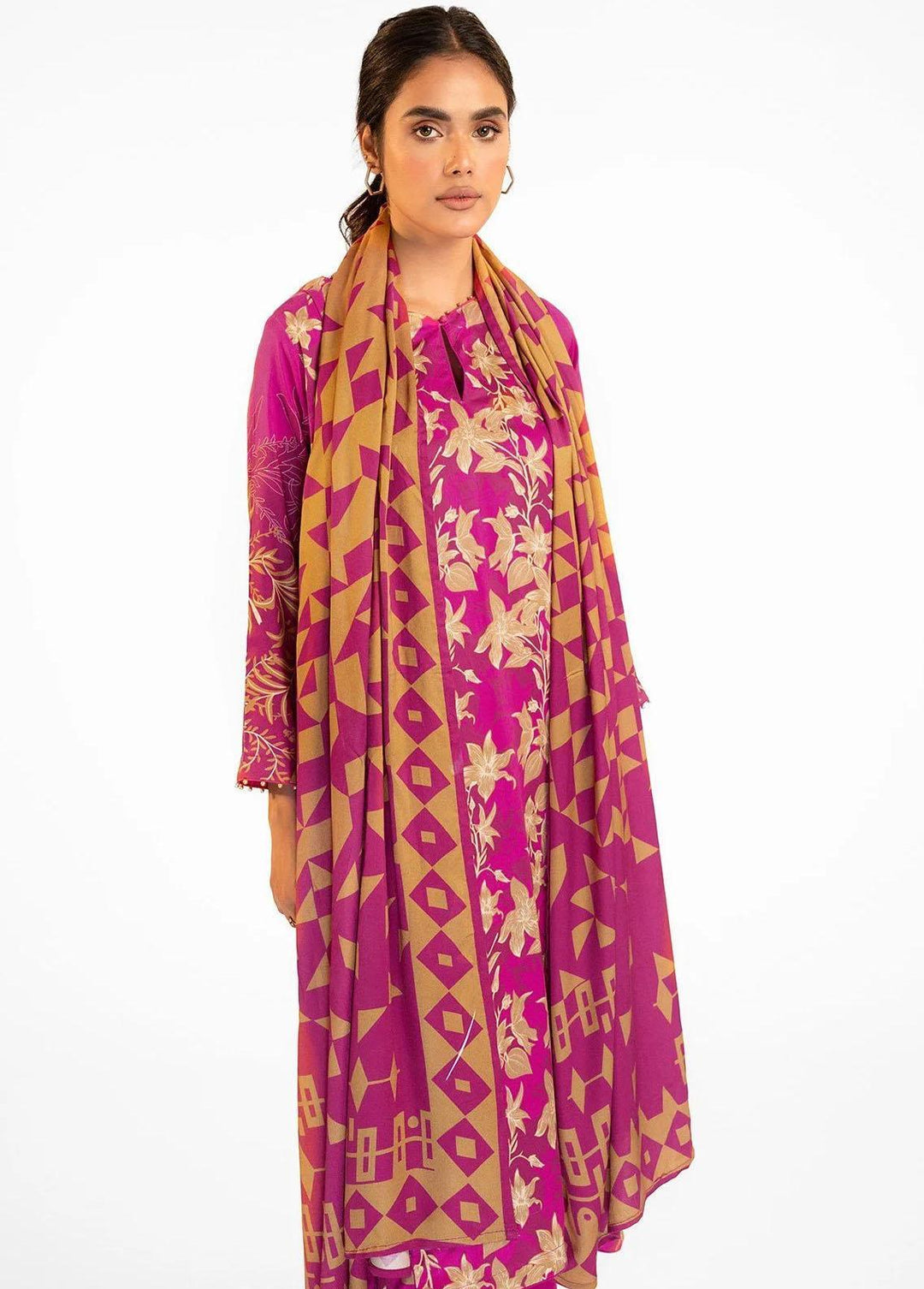 Al Karam Printed Viscose Suits Unstitched 3 Piece AK22W FW-30-22-Pink - Winter Collection