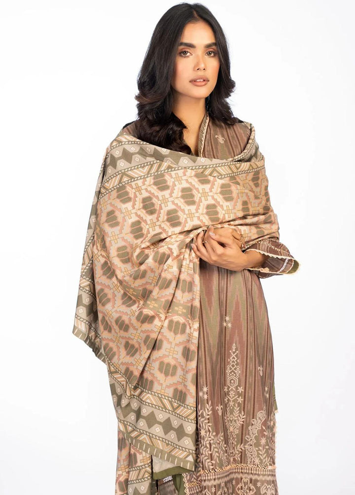 Al Karam Printed Chambray Suits Unstitched 3 Piece AK22W FW-31.1-22-Green - Winter Collection