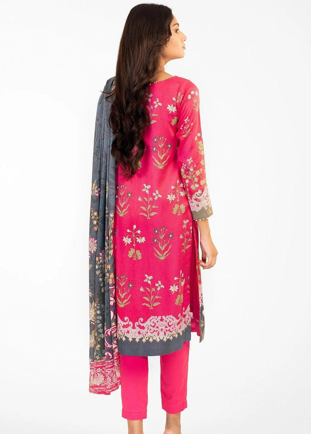 Al Karam Printed Marina Suits Unstitched 3 Piece AK22W FW-35.1-22-Hot Pink - Winter Collection