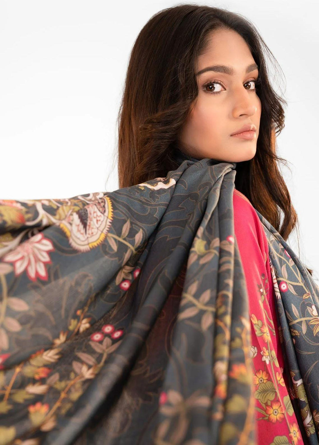 Al Karam Printed Marina Suits Unstitched 3 Piece AK22W FW-35.1-22-Hot Pink - Winter Collection