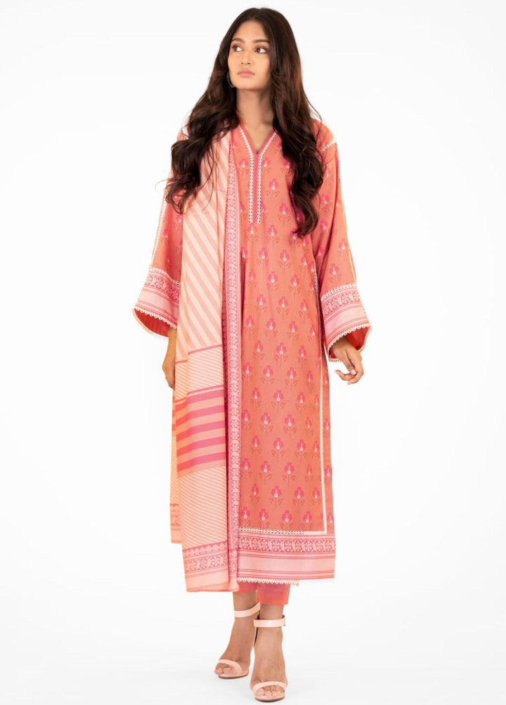 Al Karam Printed Khaddar Suits Unstitched 3 Piece AK22W FW-4.1-22-Pink - Winter Collection