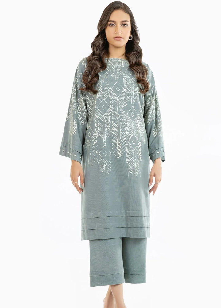 Al Karam Printed Khaddar Suits Unstitched 2 Piece AK22W FW-42.1-22-Grey - Winter Collection