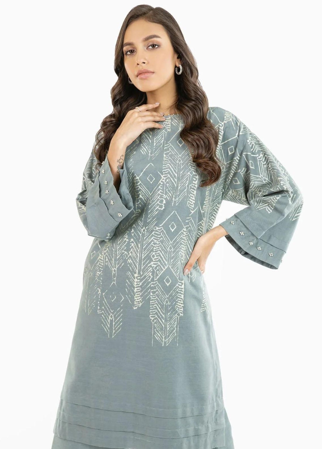 Al Karam Printed Khaddar Suits Unstitched 2 Piece AK22W FW-42.1-22-Grey - Winter Collection