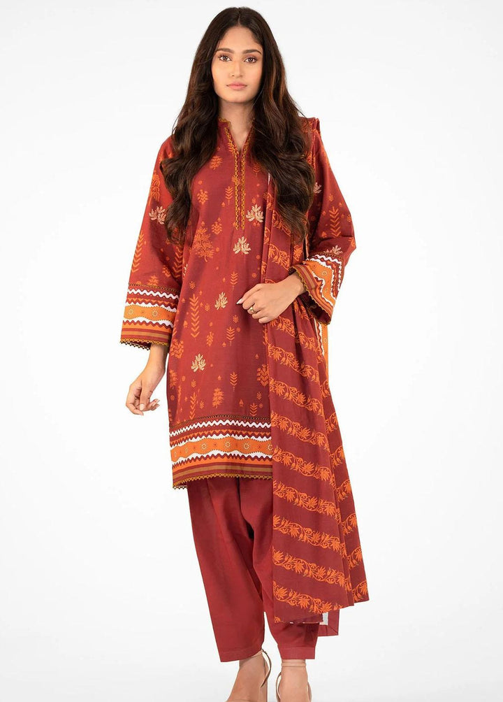 Al Karam Printed Khaddar Suits Unstitched 2 Piece AK22W FW-44.1-22-Red - Winter Collection