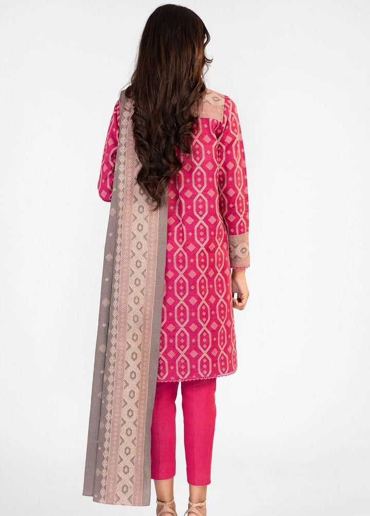 Al Karam Printed Khaddar Suits Unstitched 2 Piece AK22W FW-45.1-22-Hot Pink - Winter Collection