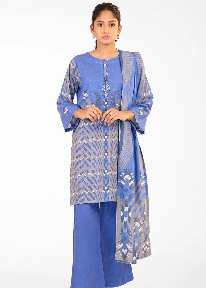 Al Karam Printed Khaddar Suits Unstitched 2 Piece AK22W FW-54-22-Blue - Winter Collection