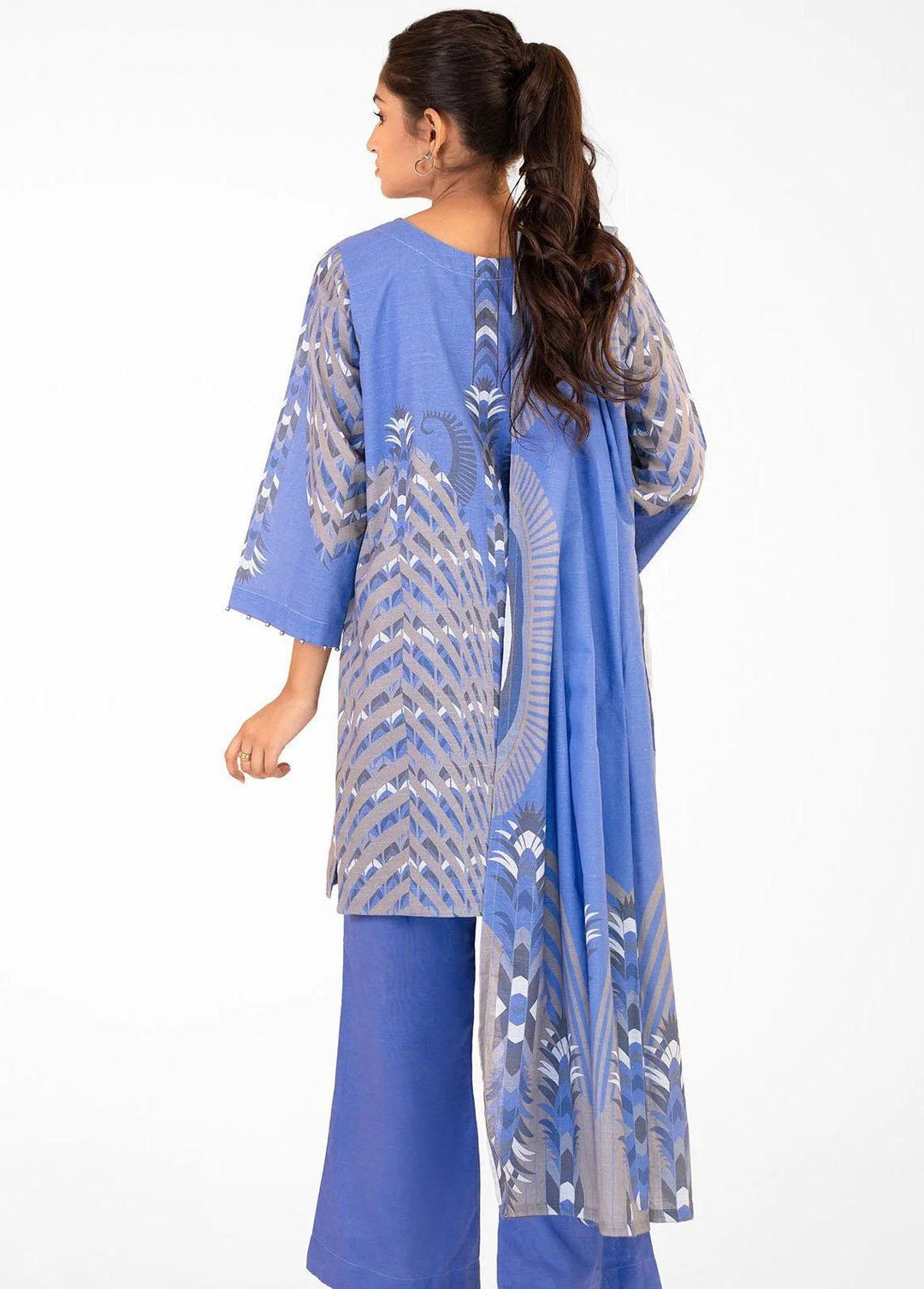 Al Karam Printed Khaddar Suits Unstitched 2 Piece AK22W FW-54-22-Blue - Winter Collection